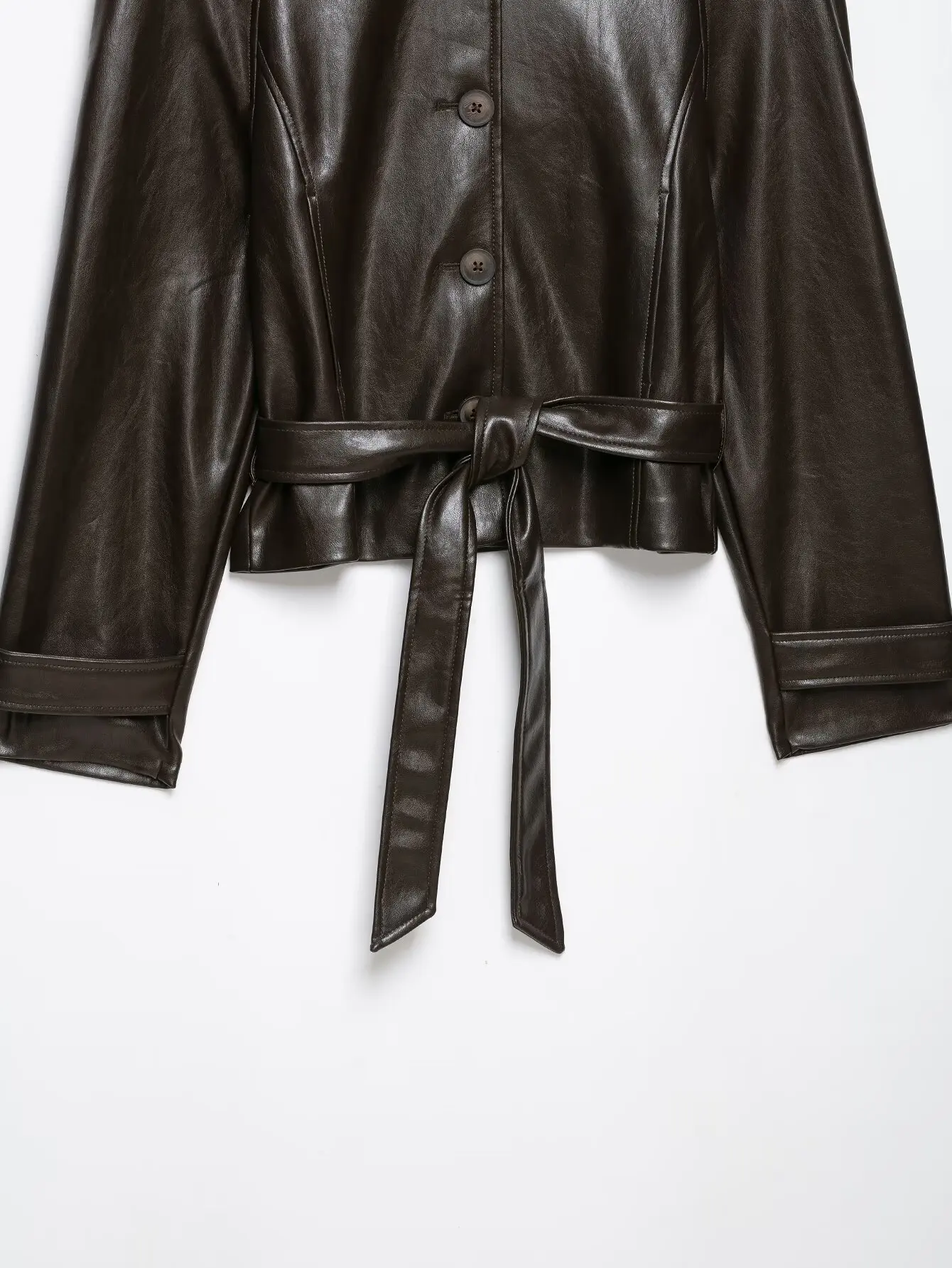 Leather Jackets Women's With Belt Coat 2026 zanban Coat Solid Streetwear Fashion Outwear With Button Woman Long Sleeve Coat Tops