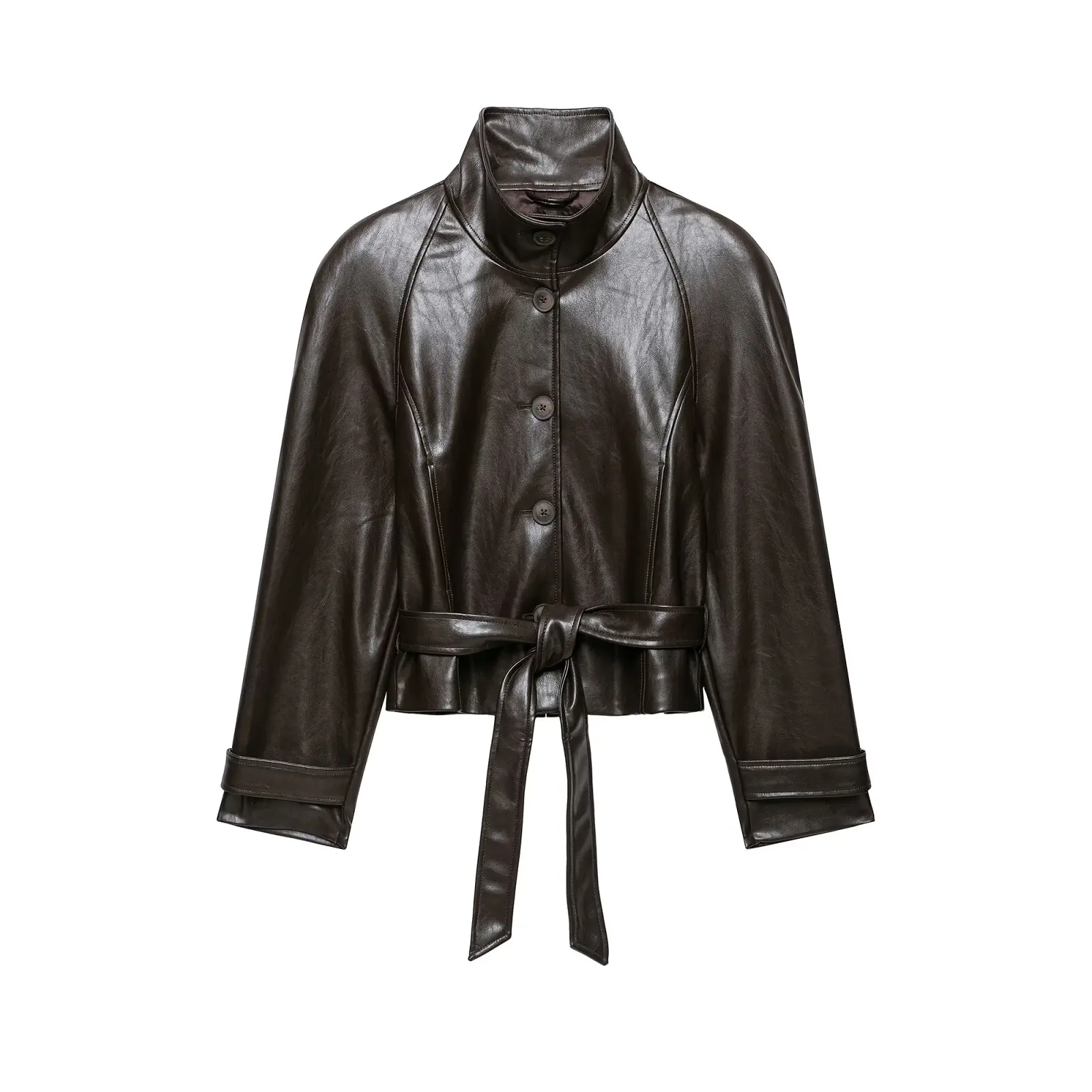 Leather Jackets Women's With Belt Coat 2026 zanban Coat Solid Streetwear Fashion Outwear With Button Woman Long Sleeve Coat Tops