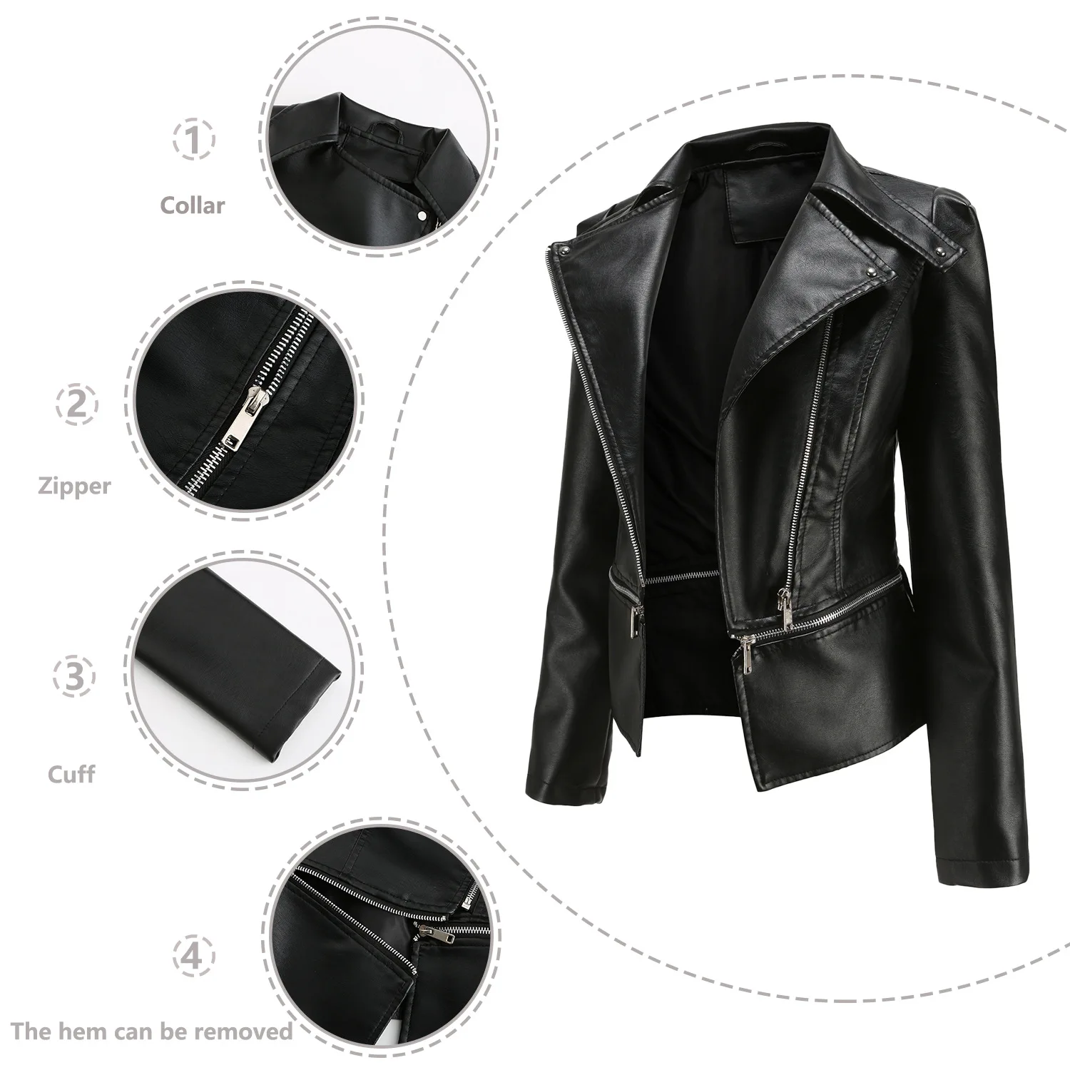 Spring Autumn Motorcycle PU Leather Jacket Women Casual Leather Coat Female Long Sleeve Turn-down Collar Solid Outwear