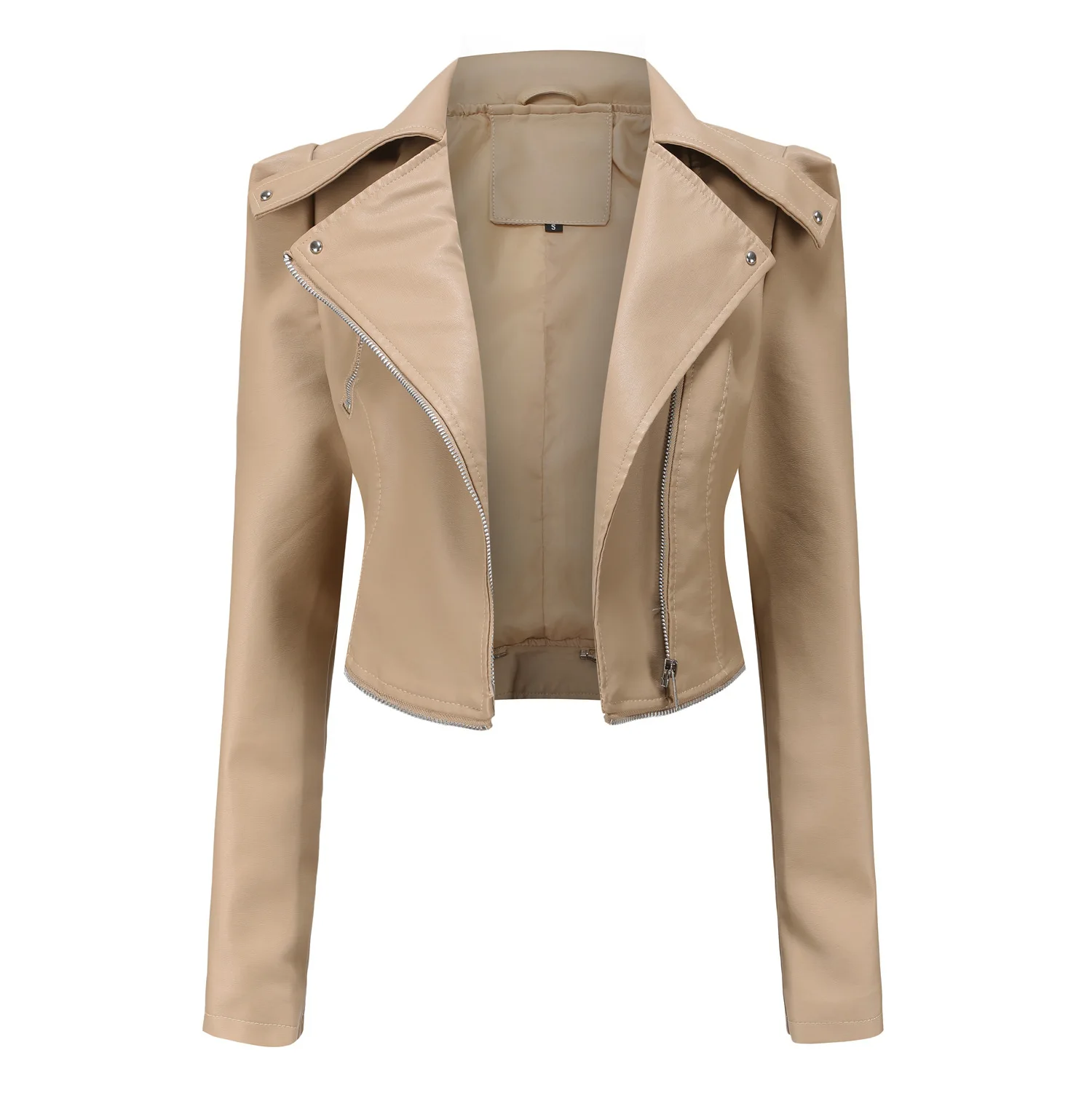 Spring Autumn Motorcycle PU Leather Jacket Women Casual Leather Coat Female Long Sleeve Turn-down Collar Solid Outwear