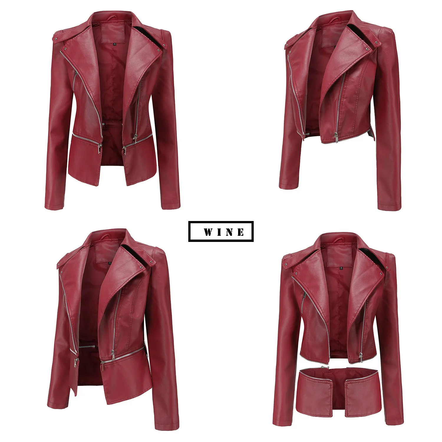 Spring Autumn Motorcycle PU Leather Jacket Women Casual Leather Coat Female Long Sleeve Turn-down Collar Solid Outwear