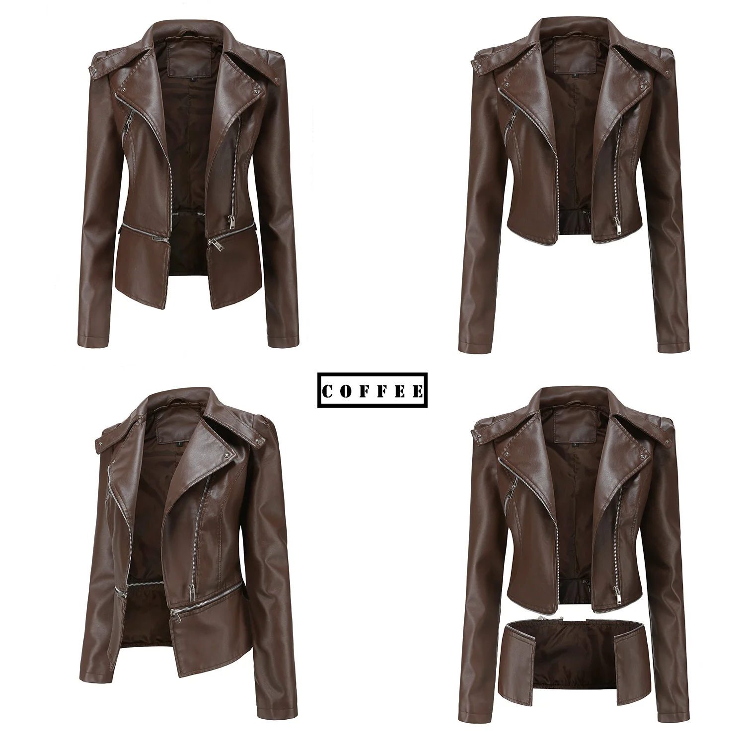 Spring Autumn Motorcycle PU Leather Jacket Women Casual Leather Coat Female Long Sleeve Turn-down Collar Solid Outwear