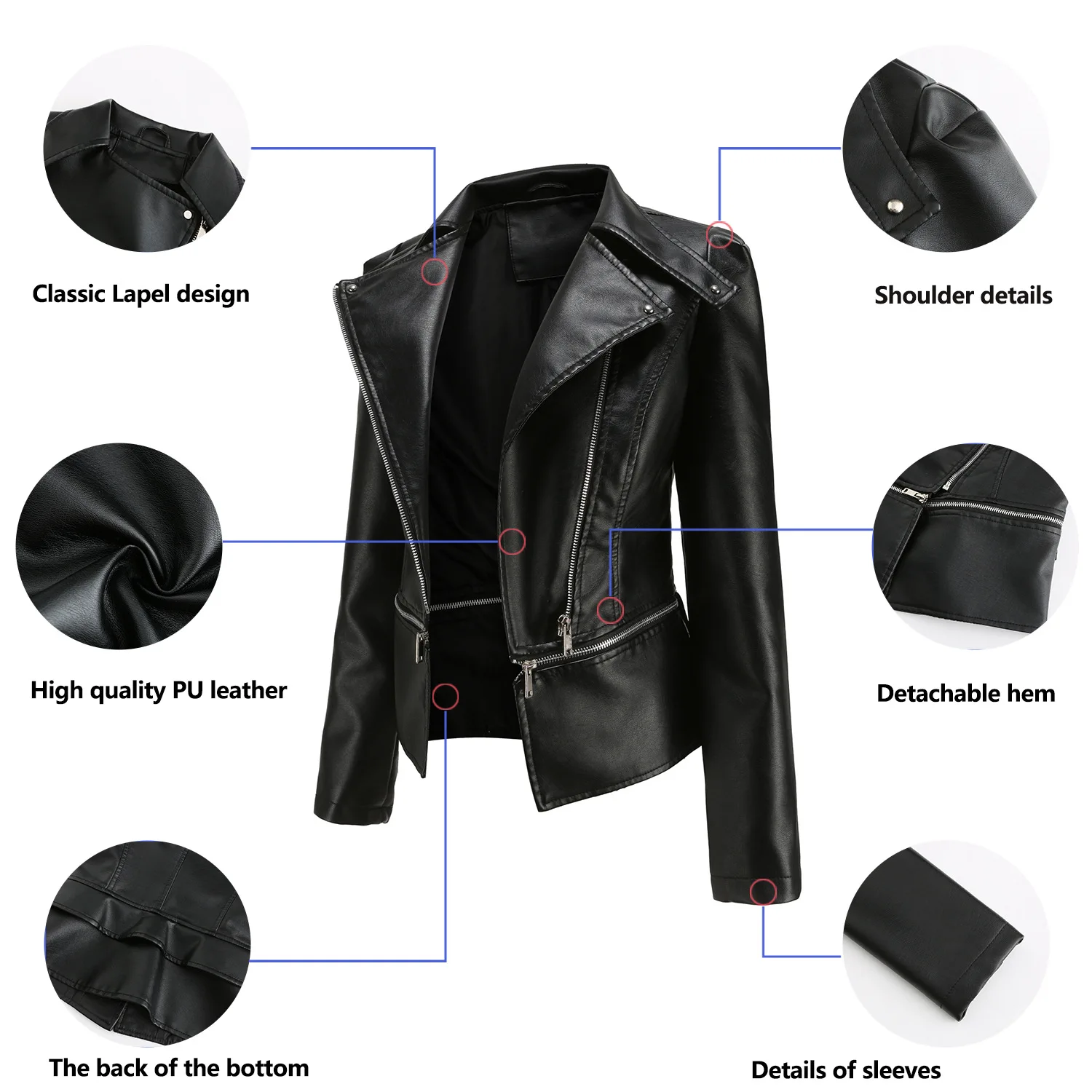 Spring Autumn Motorcycle PU Leather Jacket Women Casual Leather Coat Female Long Sleeve Turn-down Collar Solid Outwear