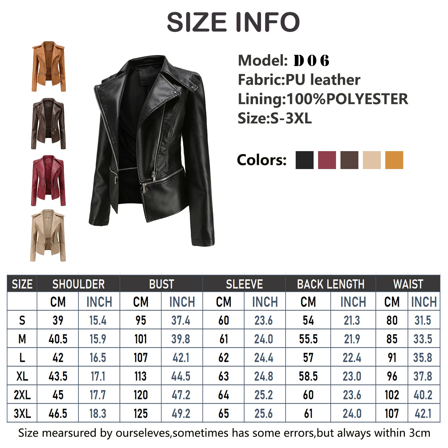 Spring Autumn Motorcycle PU Leather Jacket Women Casual Leather Coat Female Long Sleeve Turn-down Collar Solid Outwear