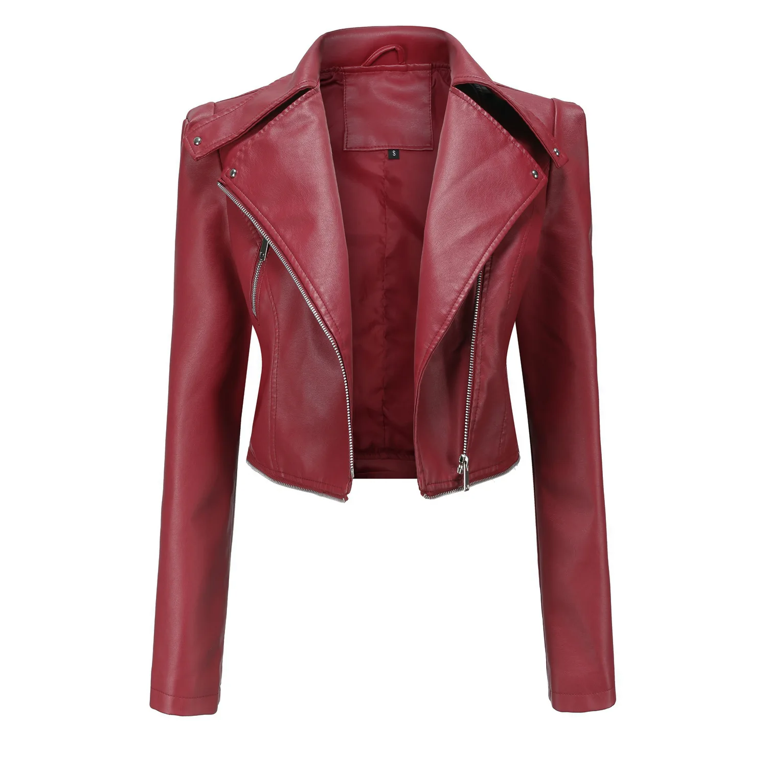 Spring Autumn Motorcycle PU Leather Jacket Women Casual Leather Coat Female Long Sleeve Turn-down Collar Solid Outwear