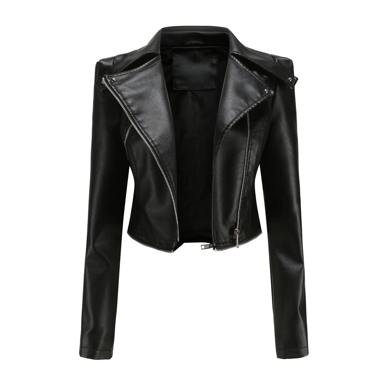 Spring Autumn Motorcycle PU Leather Jacket Women Casual Leather Coat Female Long Sleeve Turn-down Collar Solid Outwear