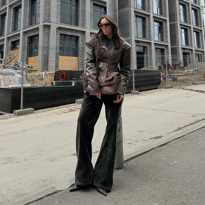 Street Women's Short Leather Jacket Slim Waist Cinched Lapel Long Sleeve Zipper Female Coat 2026 Autumn Lady Fashion Jackets