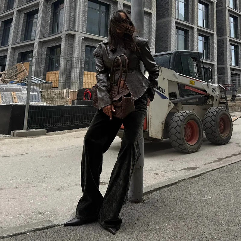 Street Women's Short Leather Jacket Slim Waist Cinched Lapel Long Sleeve Zipper Female Coat 2026 Autumn Lady Fashion Jackets