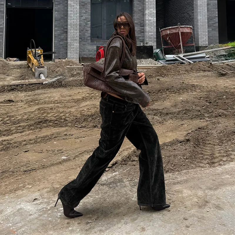 Street Women's Short Leather Jacket Slim Waist Cinched Lapel Long Sleeve Zipper Female Coat 2026 Autumn Lady Fashion Jackets
