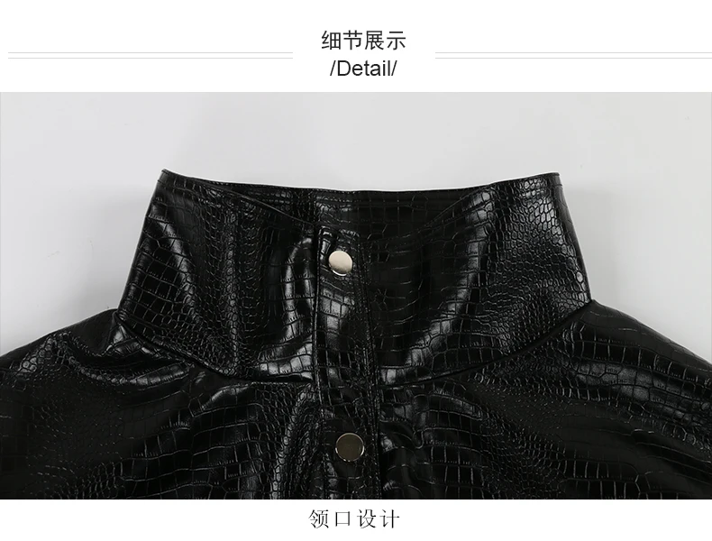 Mauroicardi Spring Autumn Short Black Brown Crocodile Print Faux Leather Jacket Women Stand Collar Button Up Luxury Clothes 2025