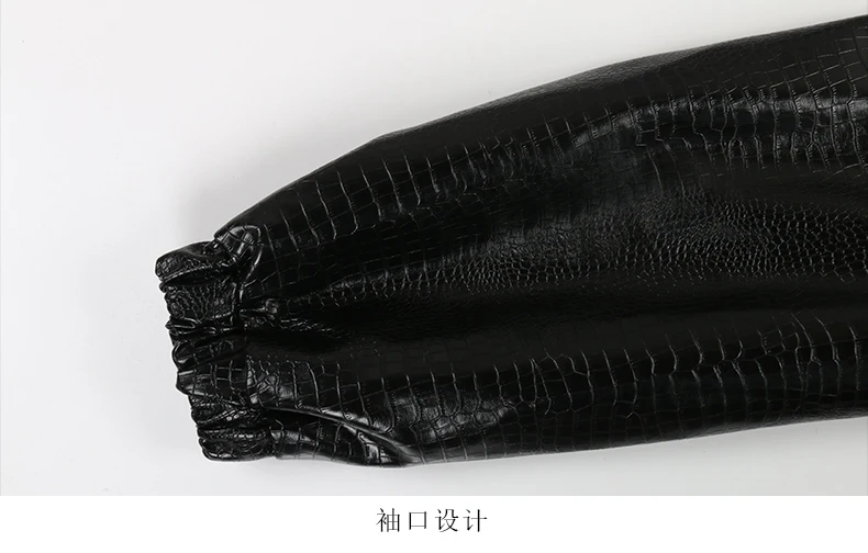Mauroicardi Spring Autumn Short Black Brown Crocodile Print Faux Leather Jacket Women Stand Collar Button Up Luxury Clothes 2025