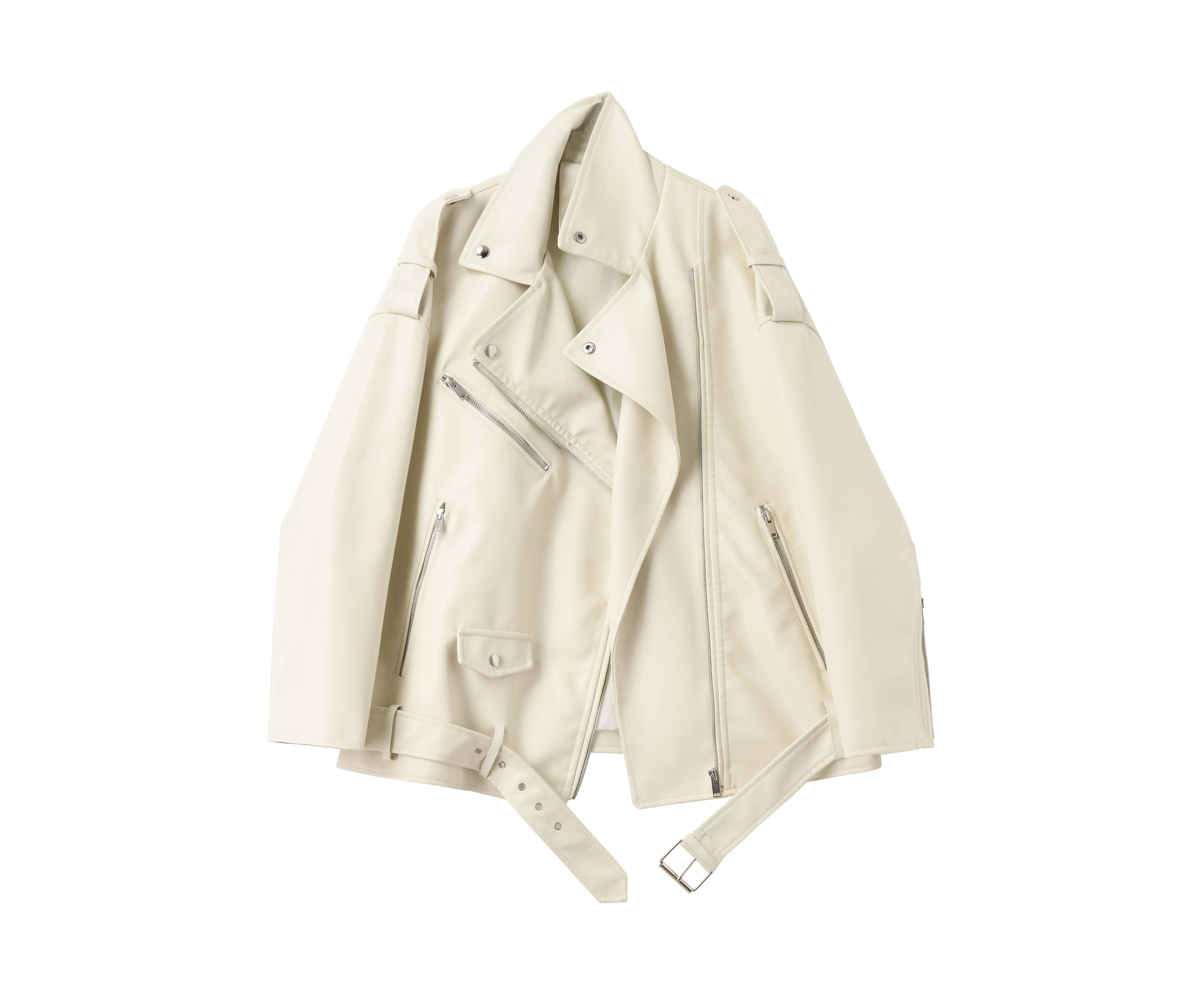 FTLZZ Spring Autumn Faux Leather Jackets Women Loose Casual Coat Female Drop-shoulder Motorcycles Locomotive Outwear With Belt