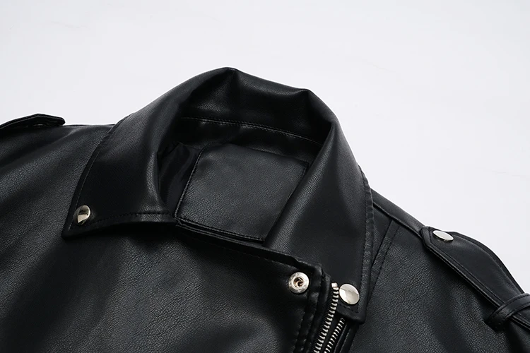 FTLZZ Spring Autumn Faux Leather Jackets Women Loose Casual Coat Female Drop-shoulder Motorcycles Locomotive Outwear With Belt