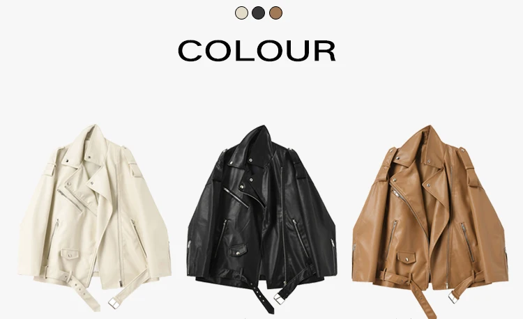 FTLZZ Spring Autumn Faux Leather Jackets Women Loose Casual Coat Female Drop-shoulder Motorcycles Locomotive Outwear With Belt
