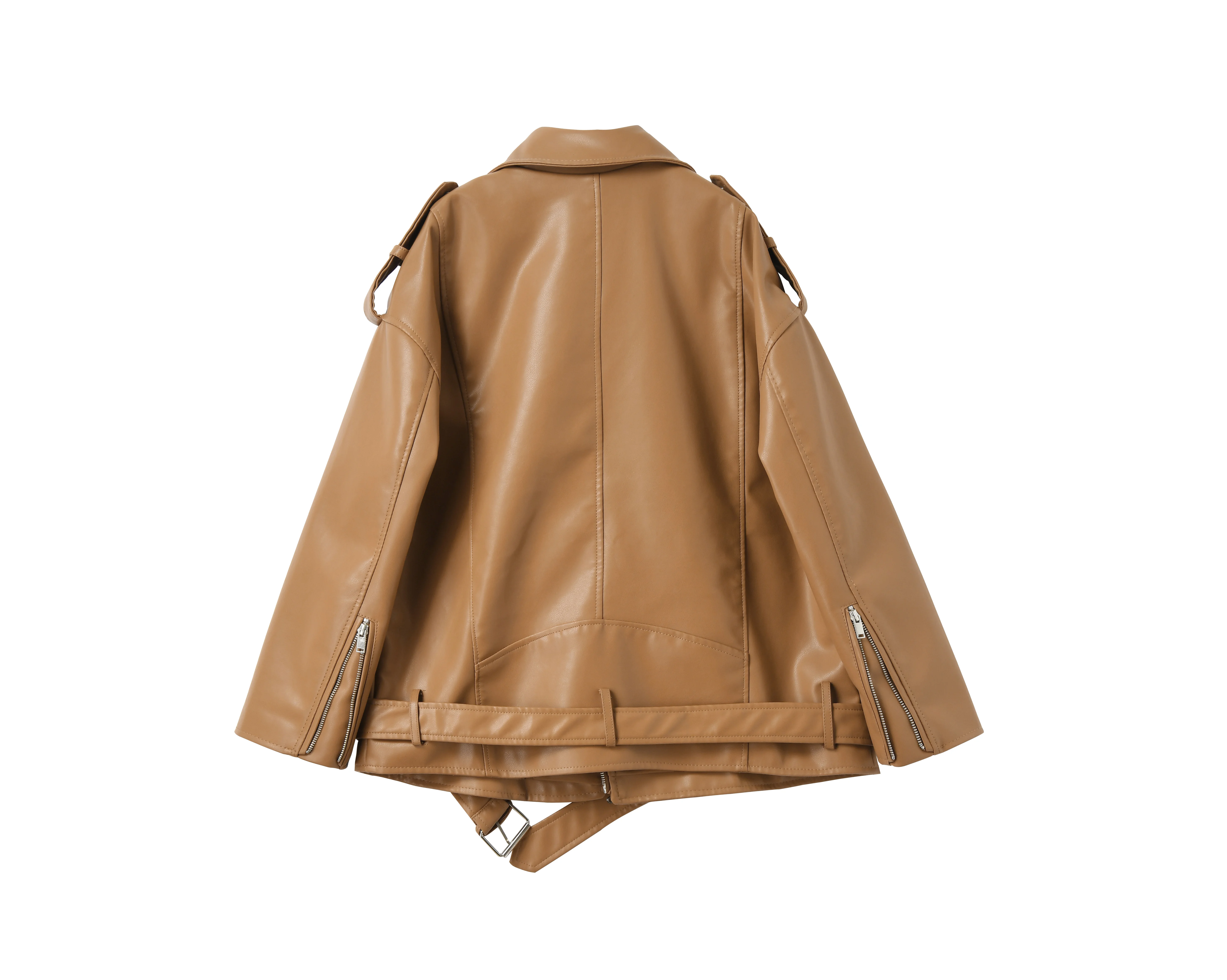 FTLZZ Spring Autumn Faux Leather Jackets Women Loose Casual Coat Female Drop-shoulder Motorcycles Locomotive Outwear With Belt