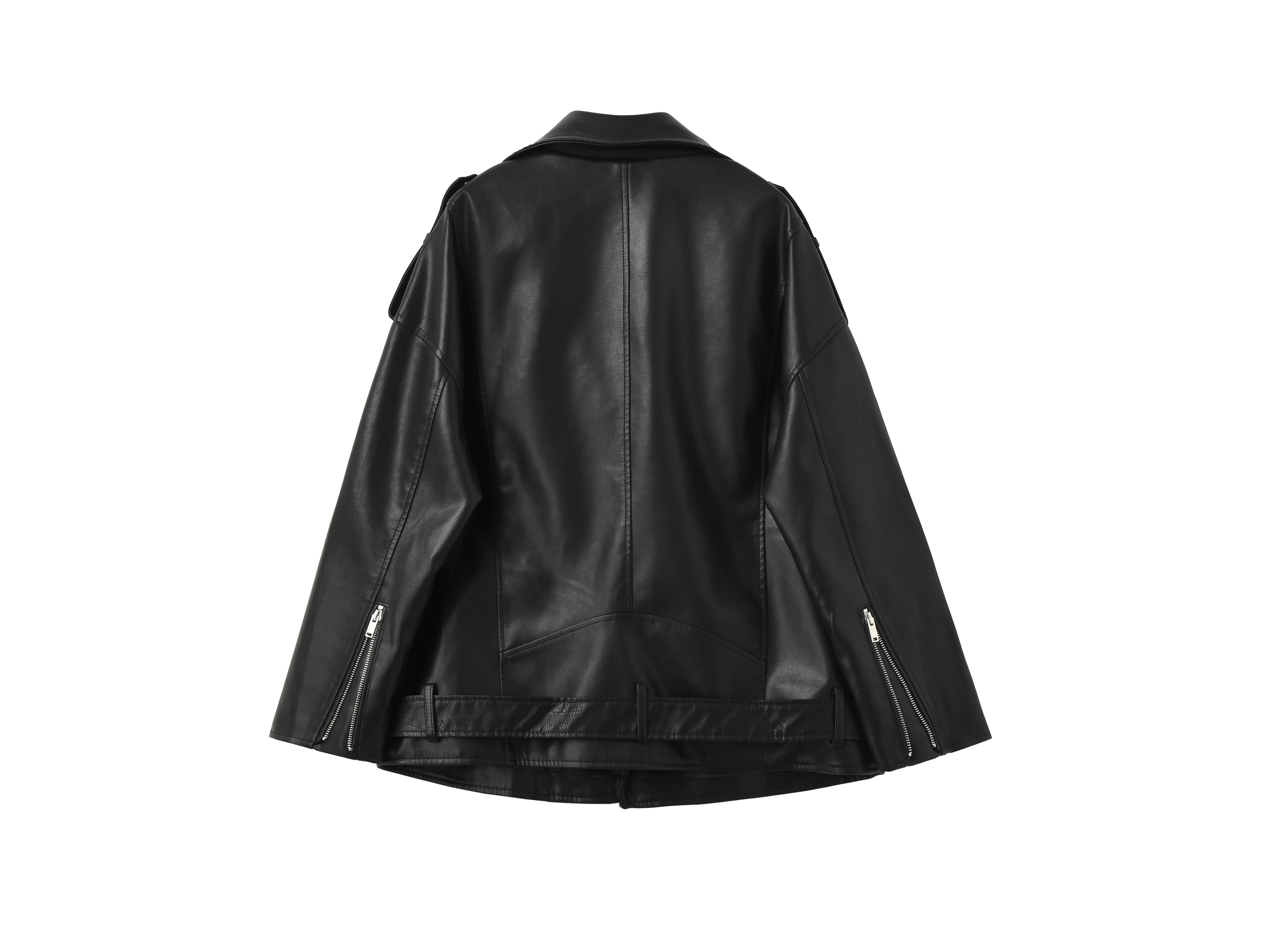 FTLZZ Spring Autumn Faux Leather Jackets Women Loose Casual Coat Female Drop-shoulder Motorcycles Locomotive Outwear With Belt