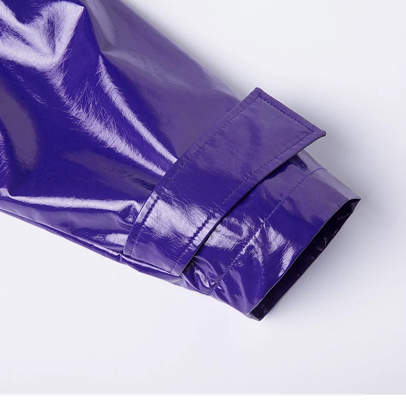 Nerazzurri Spring Autumn Purple Shiny Womens Patent Leather trench coat belt raglan sleeve Oversized soft runway long Overcoat