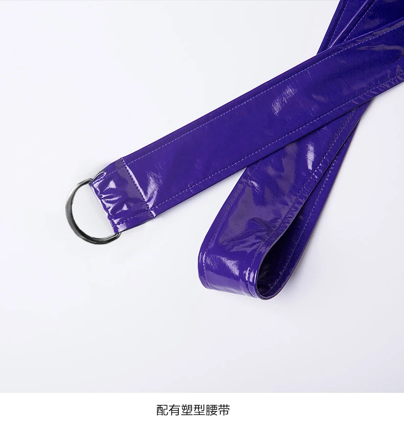 Nerazzurri Spring Autumn Purple Shiny Womens Patent Leather trench coat belt raglan sleeve Oversized soft runway long Overcoat