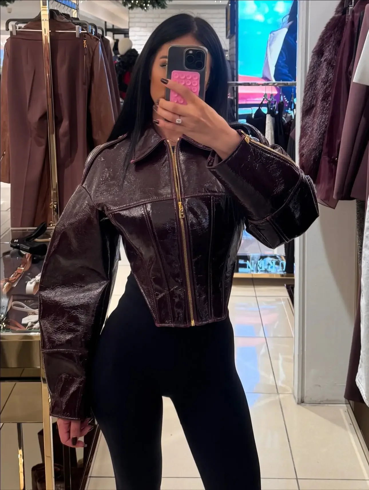 Fashion Coated Cinched-waist Leather Jacket Women Retro Lapel Full Sleeve Zipper Fishbone Coats Lady Autumn Highstreet Coat 2026