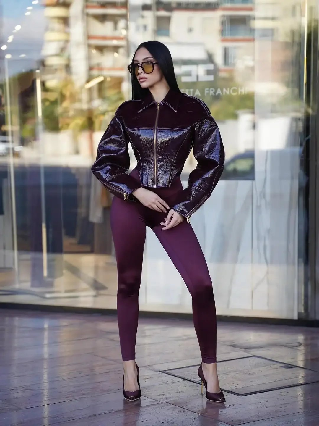 Fashion Coated Cinched-waist Leather Jacket Women Retro Lapel Full Sleeve Zipper Fishbone Coats Lady Autumn Highstreet Coat 2026