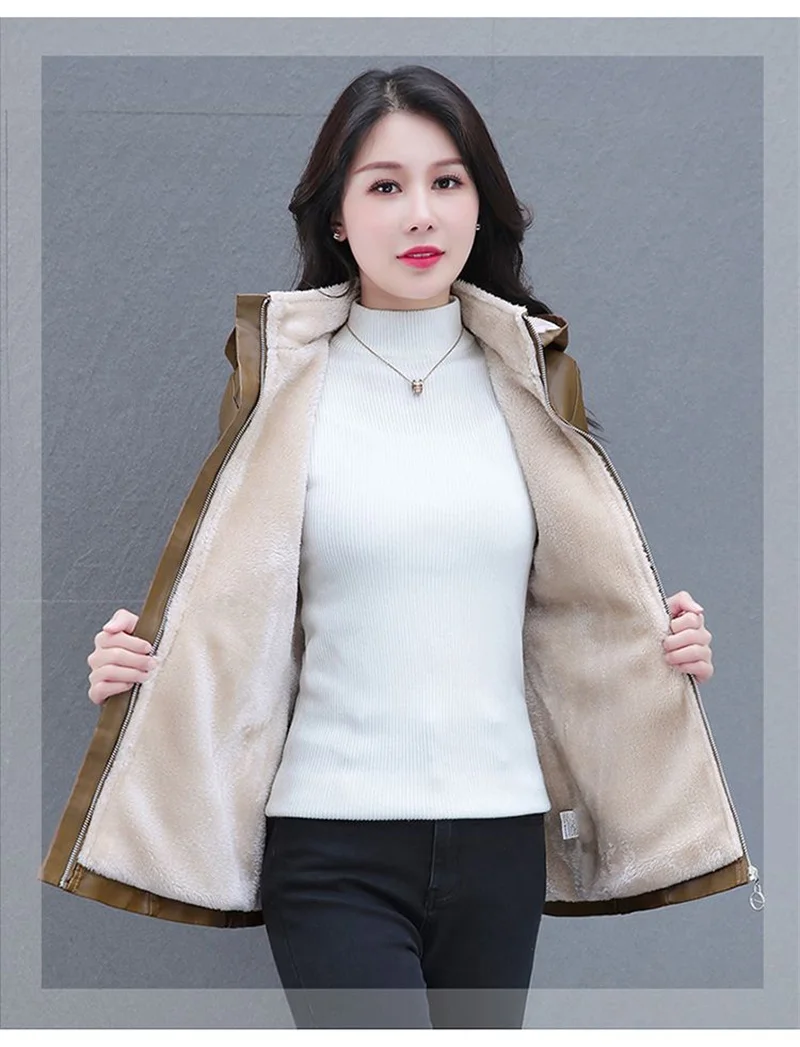 Winter Coat New Fashion Soft Leather Clothes Women's Long Sheep Leather Jacket Plus Velvet Padded Warm Coat