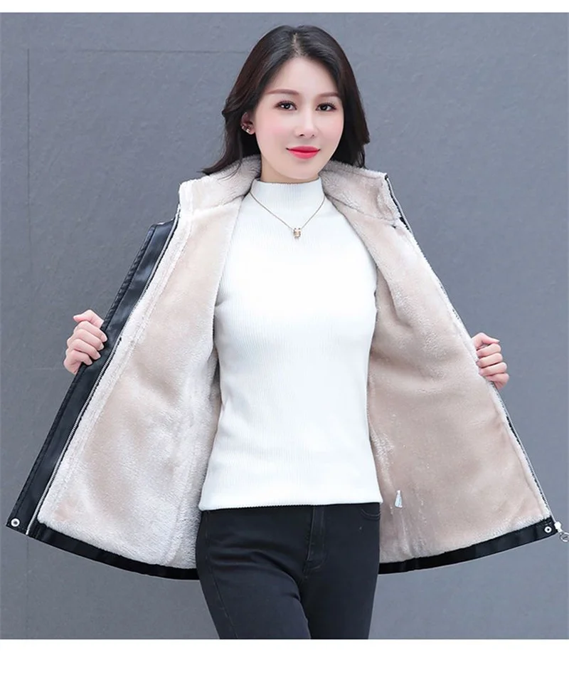Winter Coat New Fashion Soft Leather Clothes Women's Long Sheep Leather Jacket Plus Velvet Padded Warm Coat