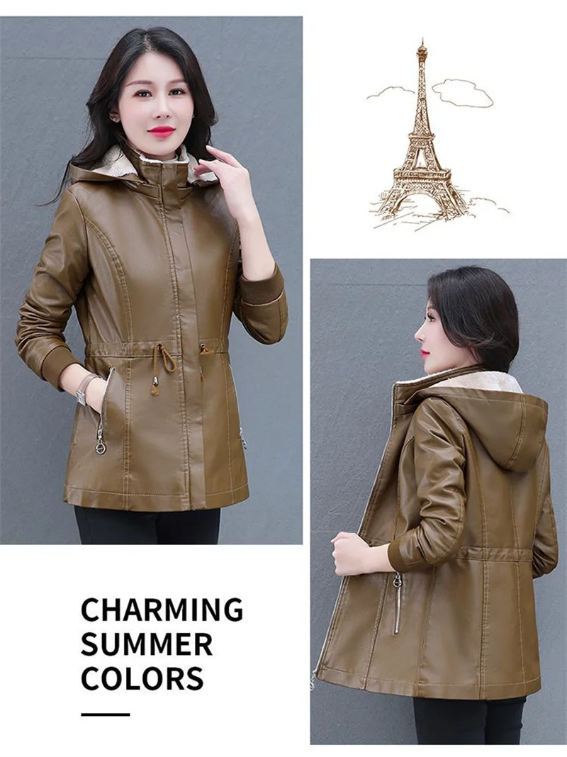 Winter Coat New Fashion Soft Leather Clothes Women's Long Sheep Leather Jacket Plus Velvet Padded Warm Coat