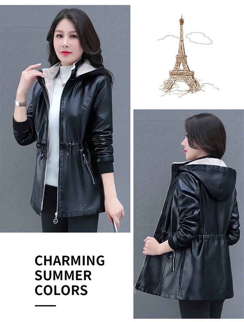 Winter Coat New Fashion Soft Leather Clothes Women's Long Sheep Leather Jacket Plus Velvet Padded Warm Coat