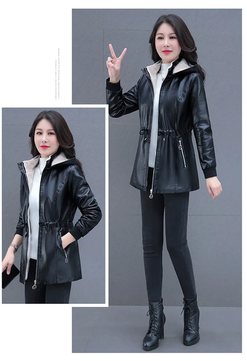 Winter Coat New Fashion Soft Leather Clothes Women's Long Sheep Leather Jacket Plus Velvet Padded Warm Coat