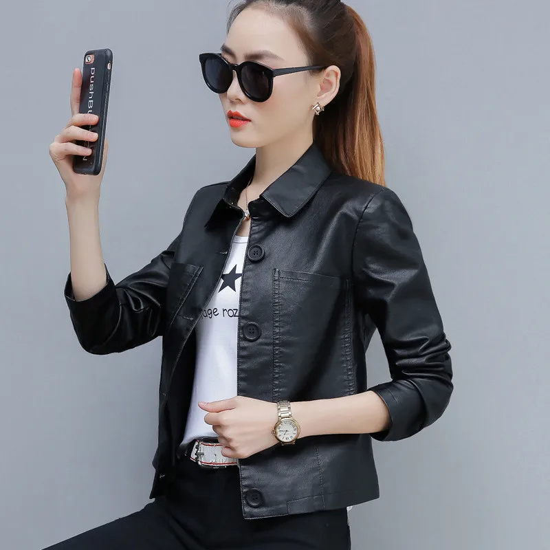 Pu Motorcycle Leather Coat Women's 2026 Spring Autumn New Hong Kong Style Chic Jacket Short Loose Fashion Wild Leather Jackets