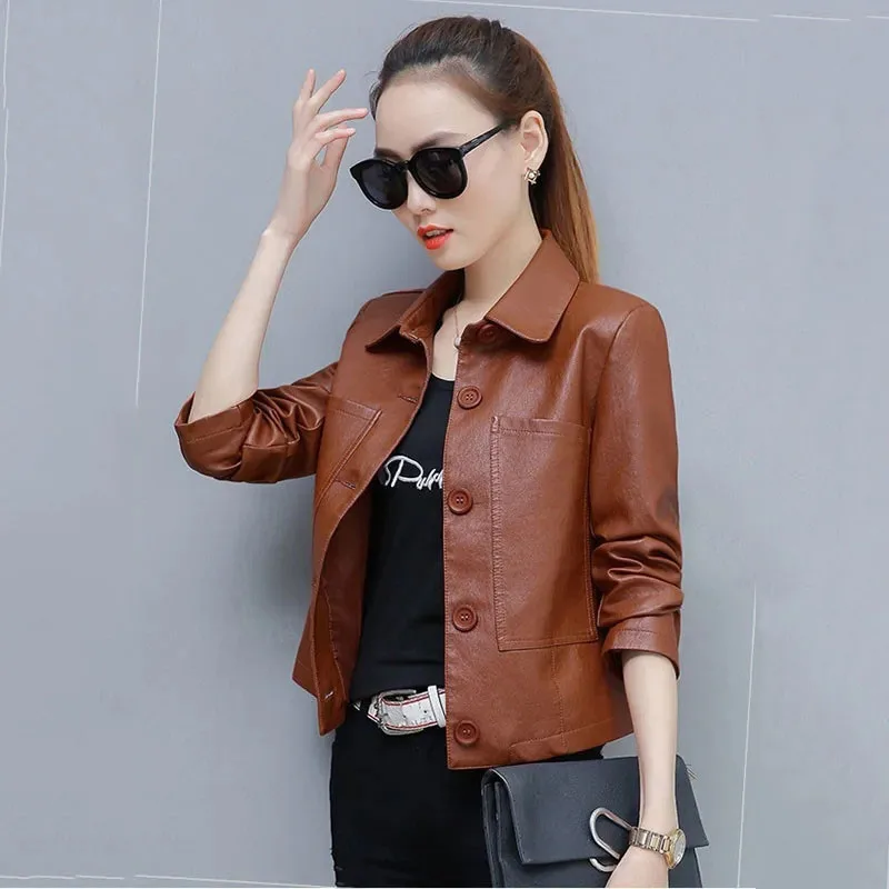 Pu Motorcycle Leather Coat Women's 2026 Spring Autumn New Hong Kong Style Chic Jacket Short Loose Fashion Wild Leather Jackets