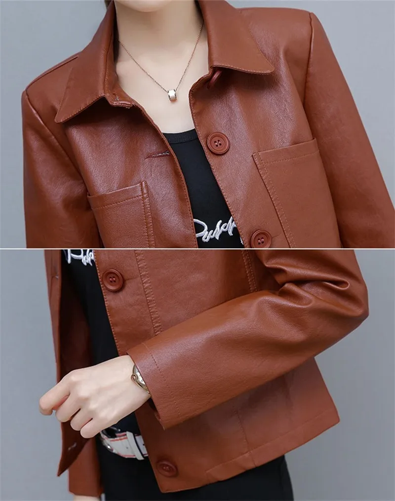Pu Motorcycle Leather Coat Women's 2026 Spring Autumn New Hong Kong Style Chic Jacket Short Loose Fashion Wild Leather Jackets