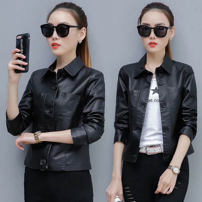 Pu Motorcycle Leather Coat Women's 2026 Spring Autumn New Hong Kong Style Chic Jacket Short Loose Fashion Wild Leather Jackets