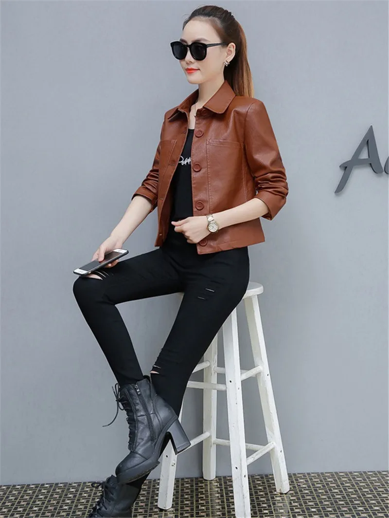 Pu Motorcycle Leather Coat Women's 2026 Spring Autumn New Hong Kong Style Chic Jacket Short Loose Fashion Wild Leather Jackets