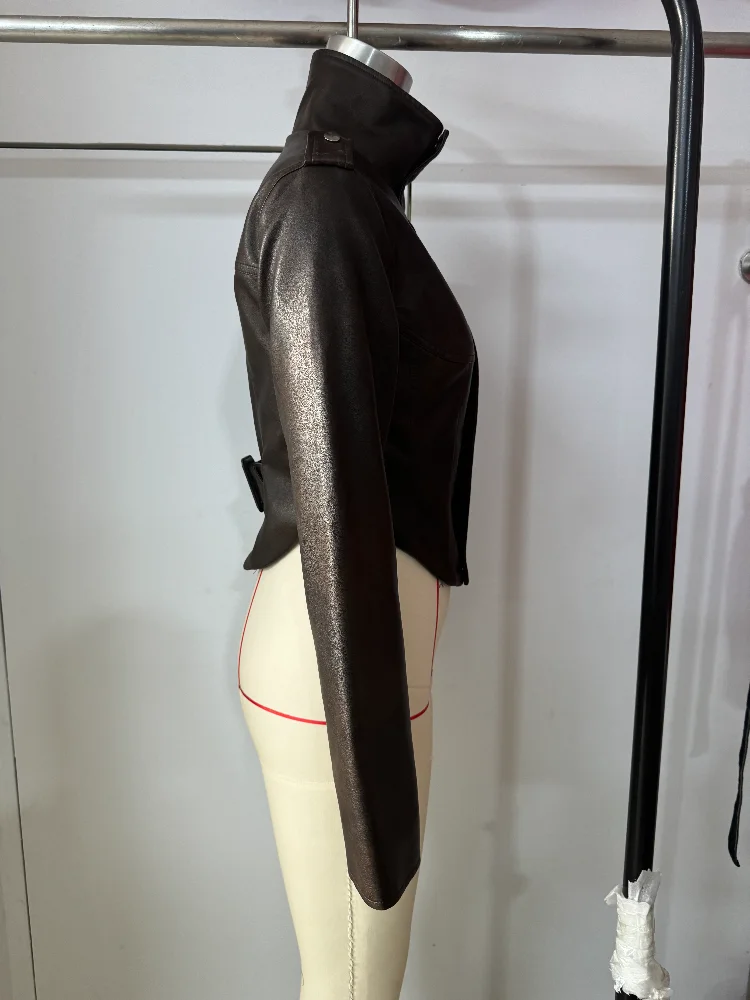 Women's Vintage Washed Faux Leather Jacket Cropped Stand Collar PU Moto Jackets Coat Y2K Retro Streetwear Fashion Lady Outerwear