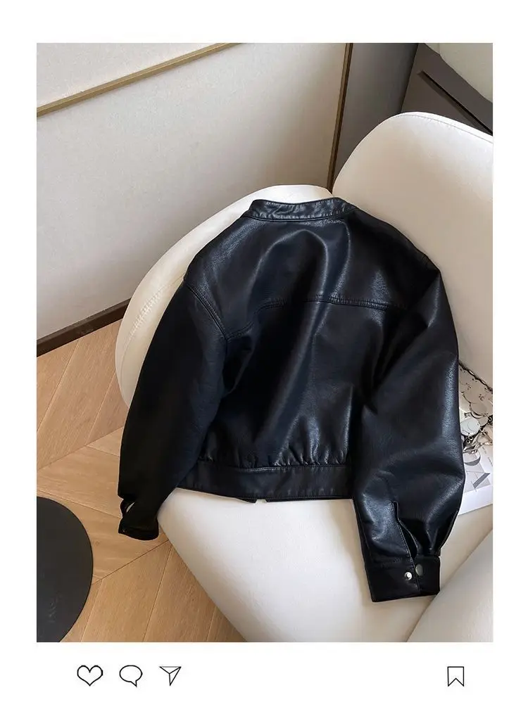 Luxury Black Leather Jacket Women Short Tops Motorcycle Jacket Spring Autumn Clothing  Jacket Vintage Brown PU Leather Coat Zip