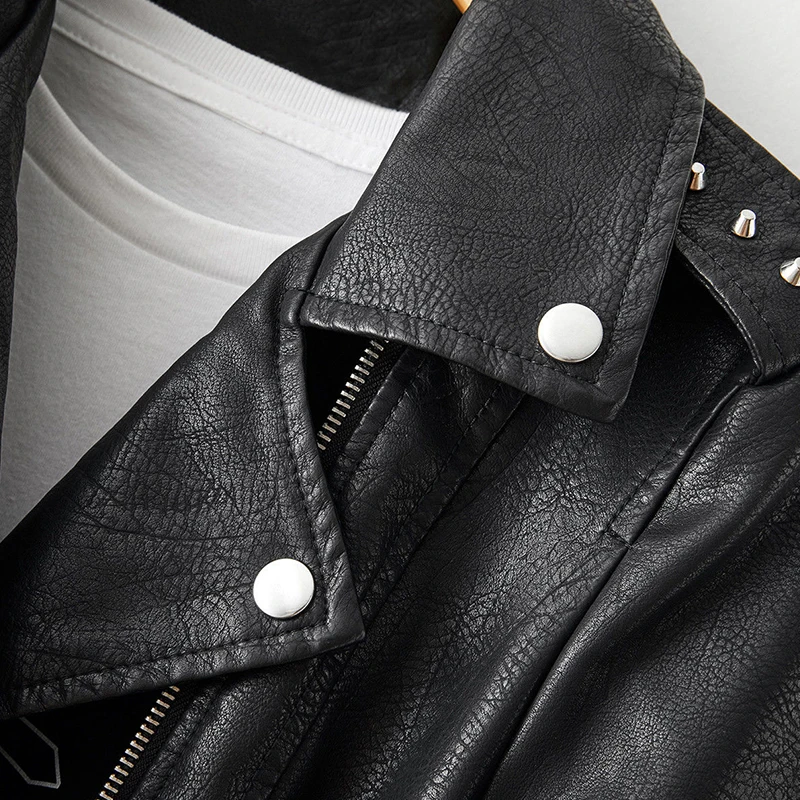 Fitaylor Autumn Winter Women Graffiti Print Faux Leather Jacket Lady Moto Bike PU Leather Coat Casual Rivet Jacket with Belt