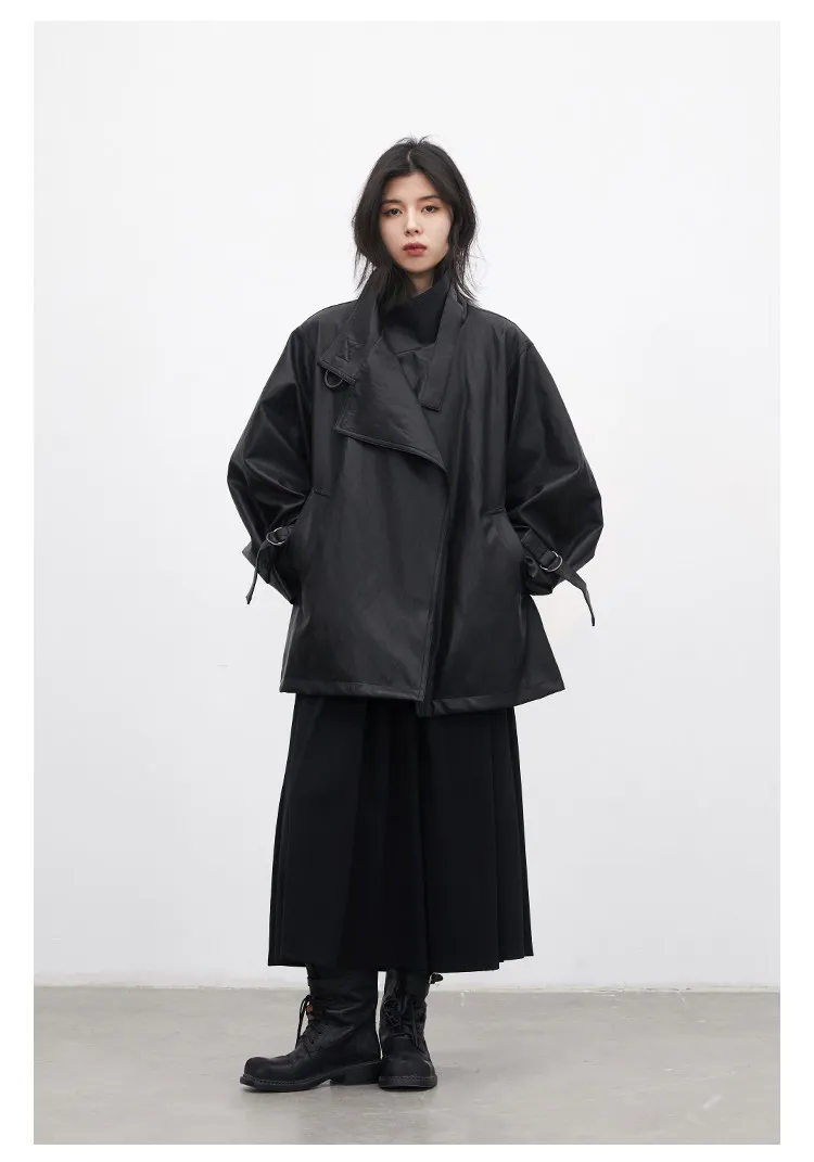 CHIC VEN Korean Women Faux Leather Coat Loose Casual D-button Female Overcoat Mid Length Windbreaker Jacket Spring Autumn 2026