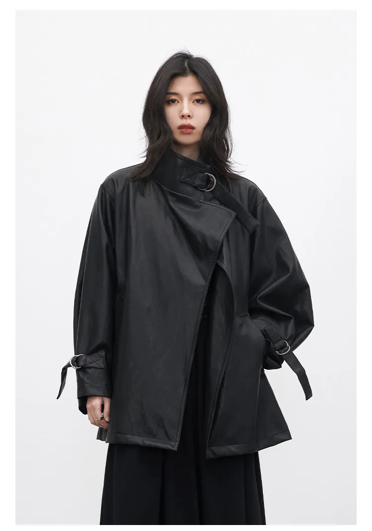 CHIC VEN Korean Women Faux Leather Coat Loose Casual D-button Female Overcoat Mid Length Windbreaker Jacket Spring Autumn 2026