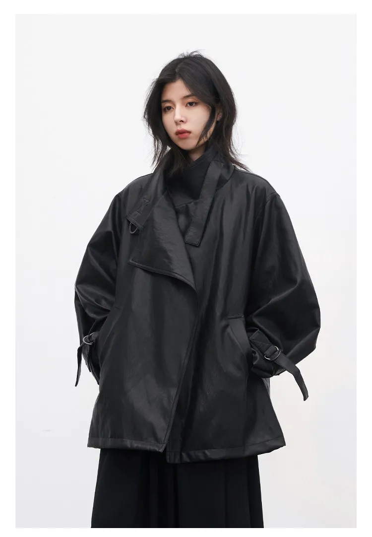 CHIC VEN Korean Women Faux Leather Coat Loose Casual D-button Female Overcoat Mid Length Windbreaker Jacket Spring Autumn 2026