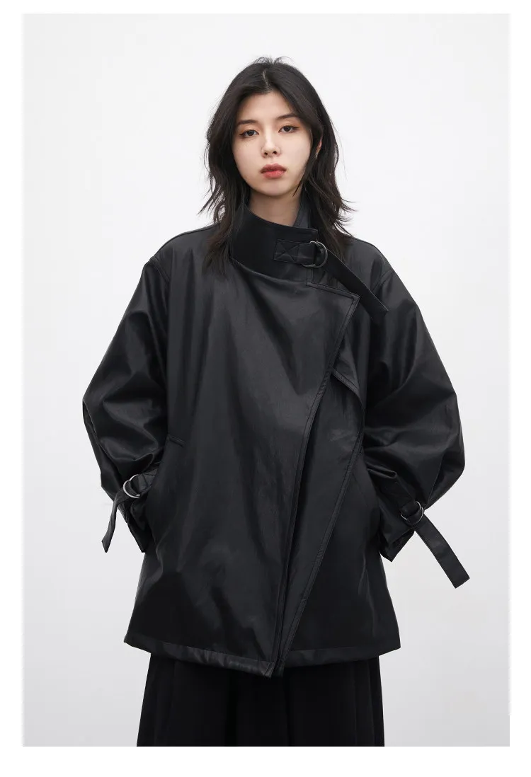 CHIC VEN Korean Women Faux Leather Coat Loose Casual D-button Female Overcoat Mid Length Windbreaker Jacket Spring Autumn 2026