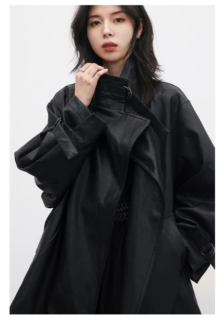 CHIC VEN Korean Women Faux Leather Coat Loose Casual D-button Female Overcoat Mid Length Windbreaker Jacket Spring Autumn 2026