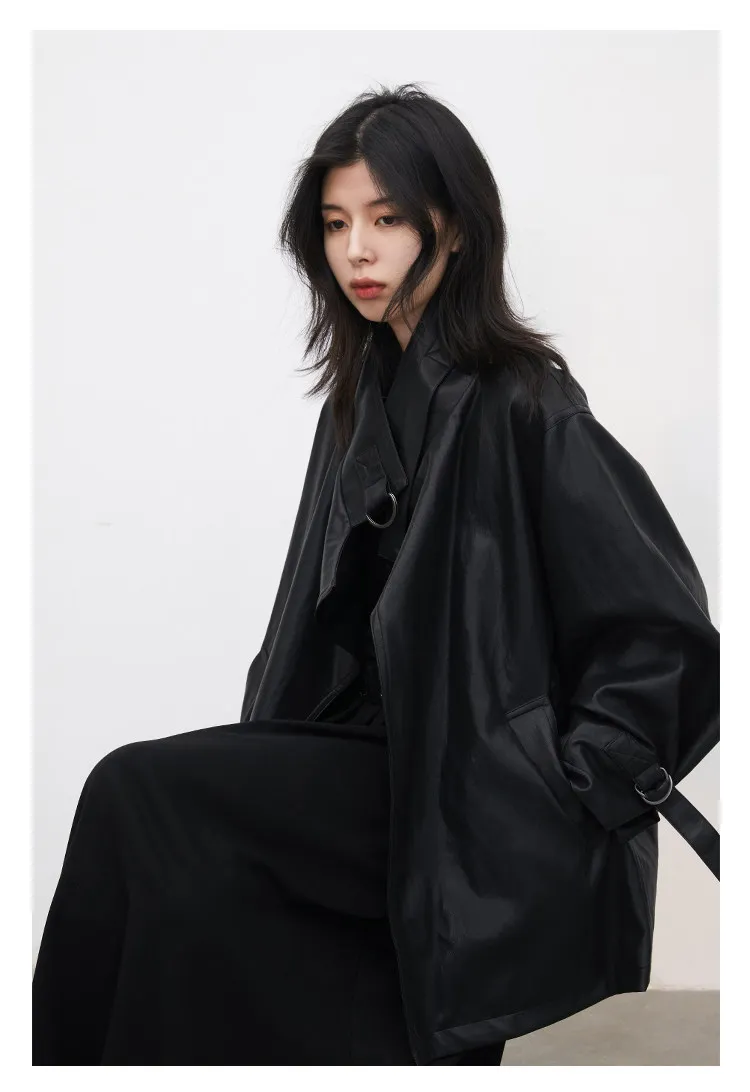 CHIC VEN Korean Women Faux Leather Coat Loose Casual D-button Female Overcoat Mid Length Windbreaker Jacket Spring Autumn 2026