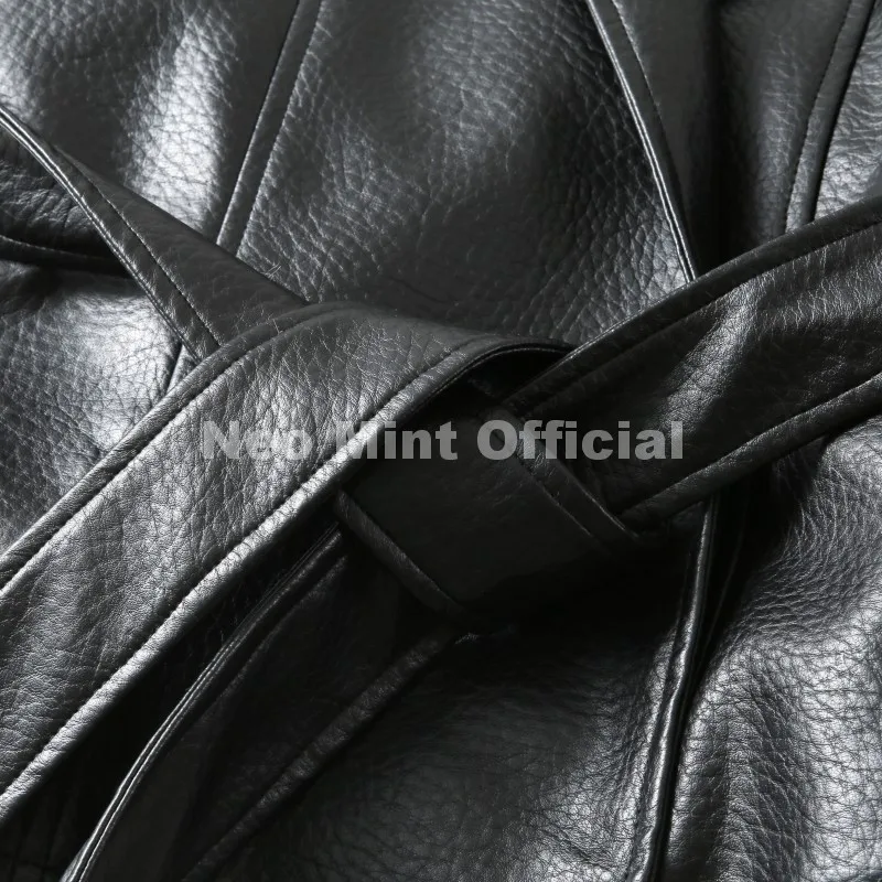 Neo Mint Trendy 2026 Black Shawl Collar Faux Leather Coat Women Autumn Belted Coat Brand Hot Fashion Girls PU Leather Jackets