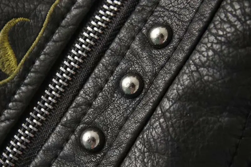 2026 New Women's High Street Floral Print Embroidery Faux Leather Jackets Female Moto & Biker Rivet Black Punk Outerwear Coats