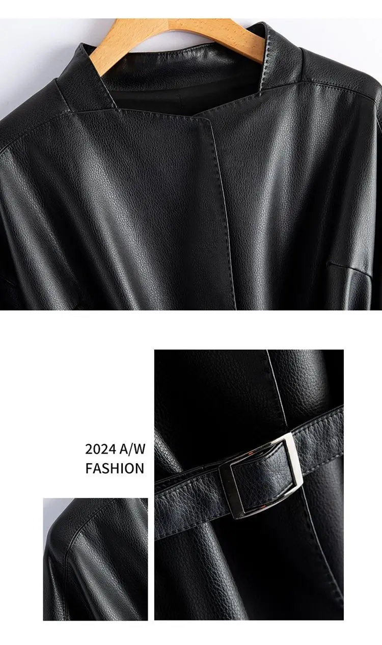 Real Sheepskin Coat For Women Spring Autumn 2026 New High Quality Black Genuine Leather Jacket With Sashes Кожанка Женская