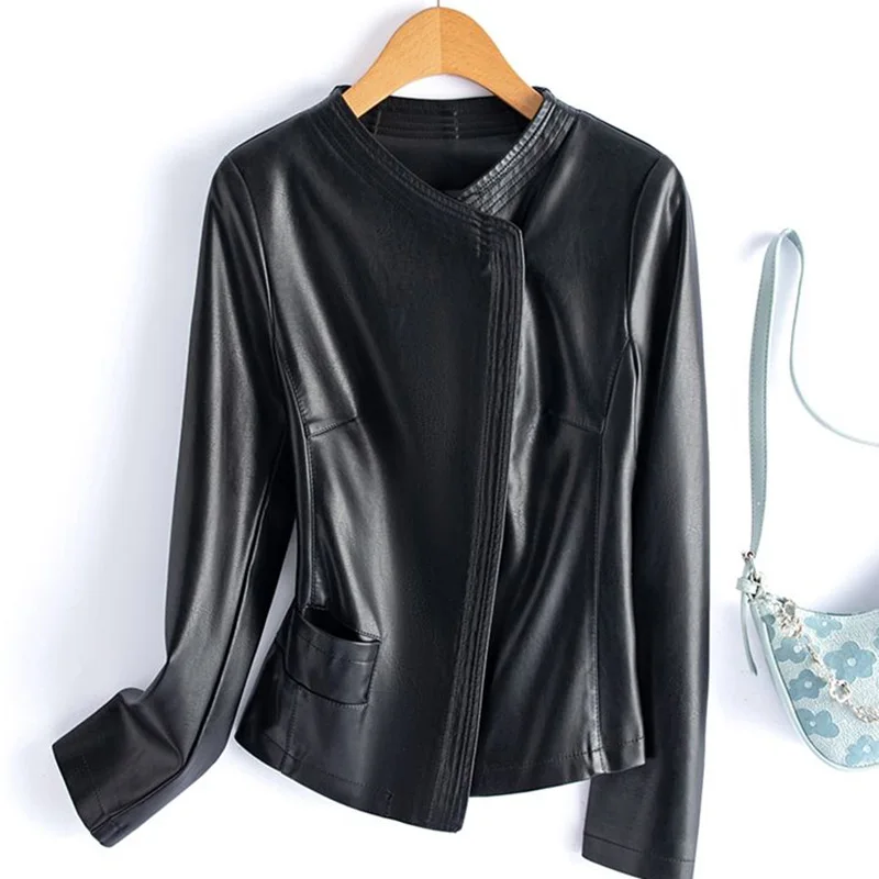 Real Sheepskin Coat For Women Spring Autumn 2026 New High Quality Black Genuine Leather Jacket With Sashes Кожанка Женская