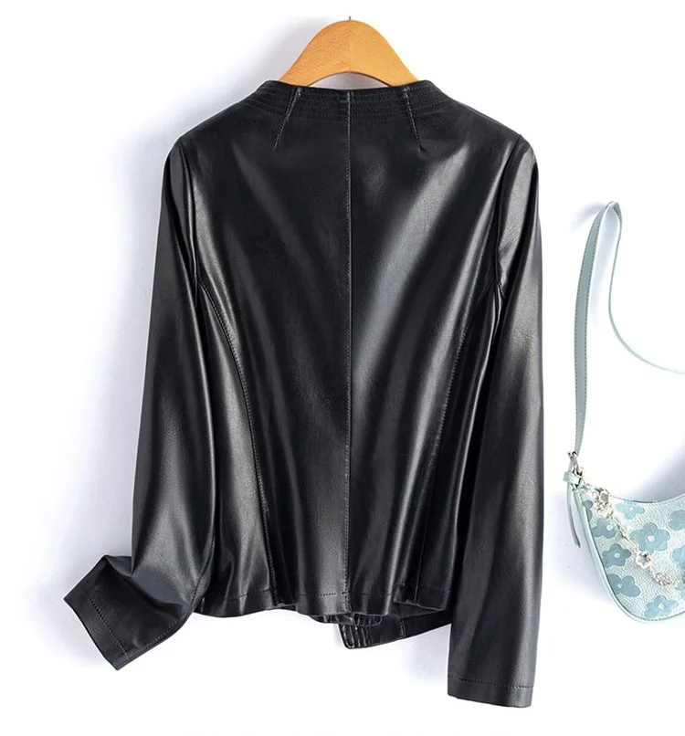 Real Sheepskin Coat For Women Spring Autumn 2026 New High Quality Black Genuine Leather Jacket With Sashes Кожанка Женская