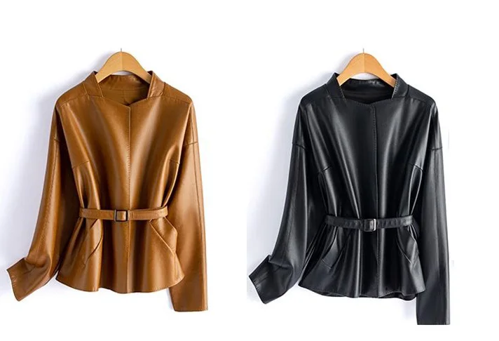 Real Sheepskin Coat For Women Spring Autumn 2026 New High Quality Black Genuine Leather Jacket With Sashes Кожанка Женская