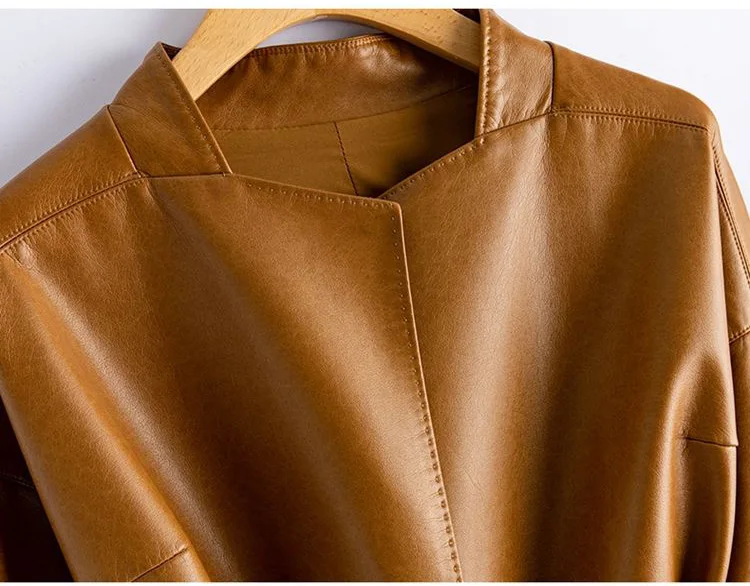 Real Sheepskin Coat For Women Spring Autumn 2026 New High Quality Black Genuine Leather Jacket With Sashes Кожанка Женская